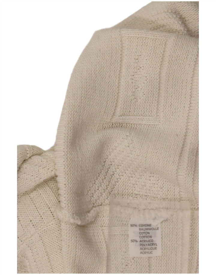 VINTAGE Herren-Pullover mit Rundhalsausschnitt, groß, weiße, geometrische Baumwolle