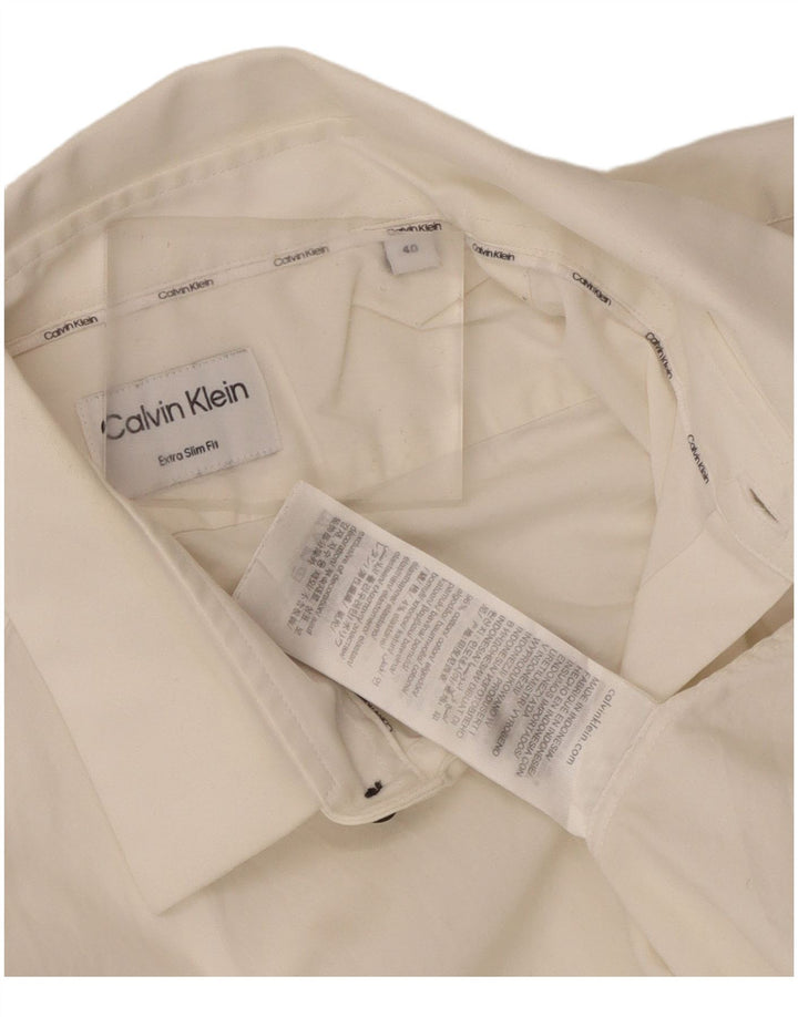 Calvin Klein Herren-Hemd, extra schmal geschnitten, Größe 40, mittelweiße Baumwolle