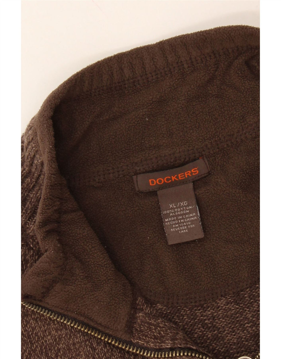 DOCKERS Mens Zip Neck Jumper Sweater XL Brown Cotton Vintage Dockers and Second-Hand Dockers from Messina Hembry 