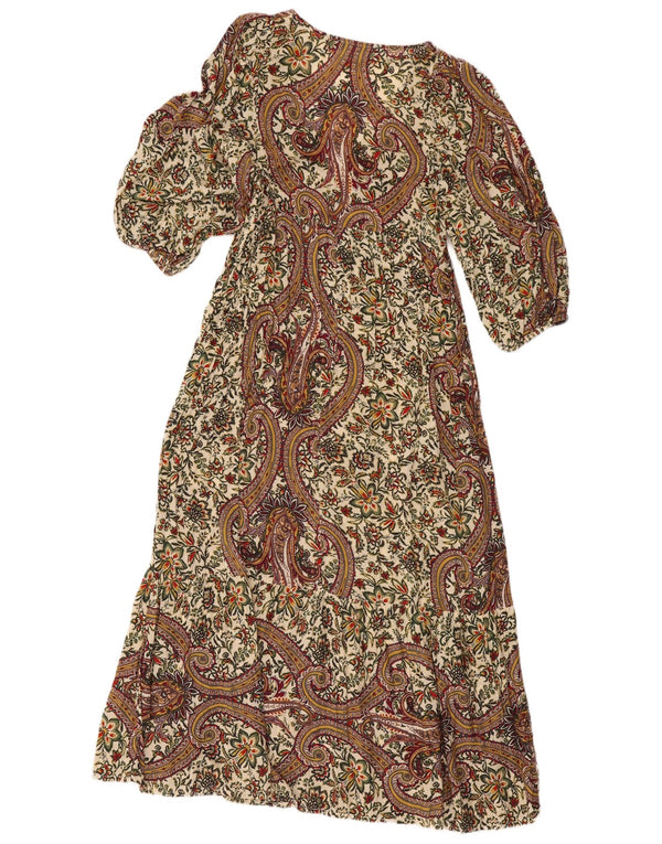 Zara Damen-Maxikleid mit 3/4-Ärmeln, Größe S, mehrfarbig, Paisleymuster