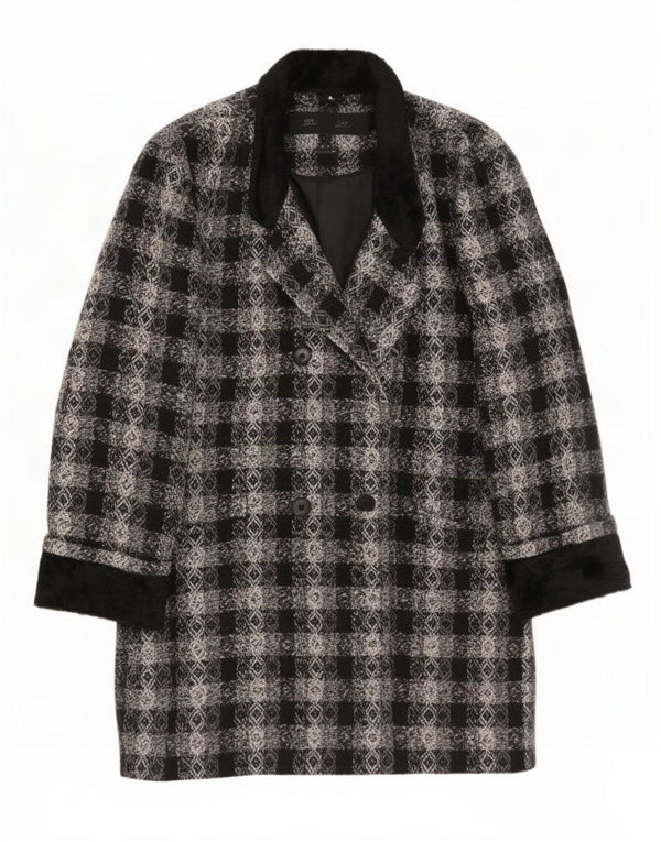 Vintage Womens Oversized Double Breasted Coat EU 40 Medium Black Geometric