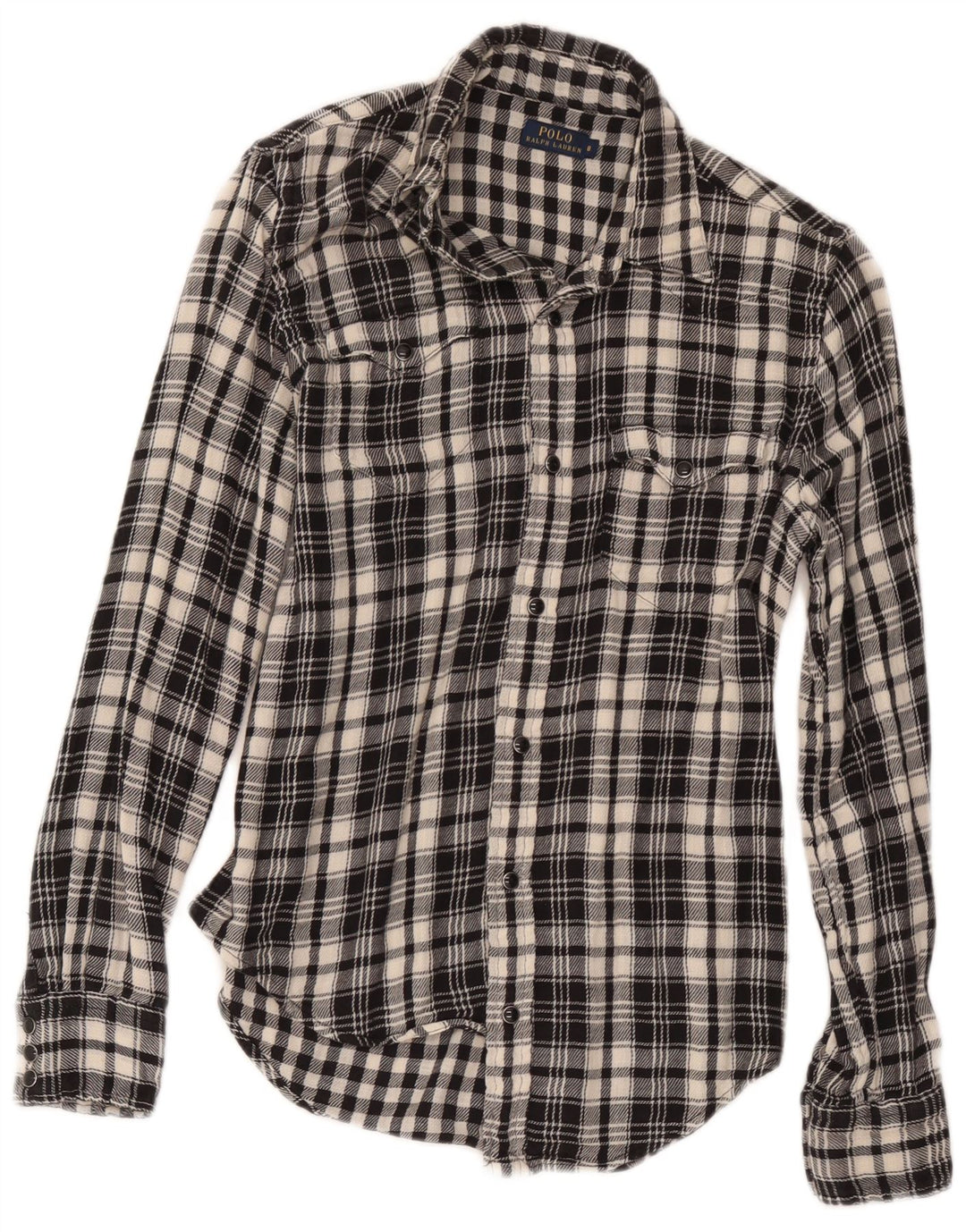 Polo Ralph Lauren Damenhemd US 8 Mittelschwarz karierte Baumwolle
