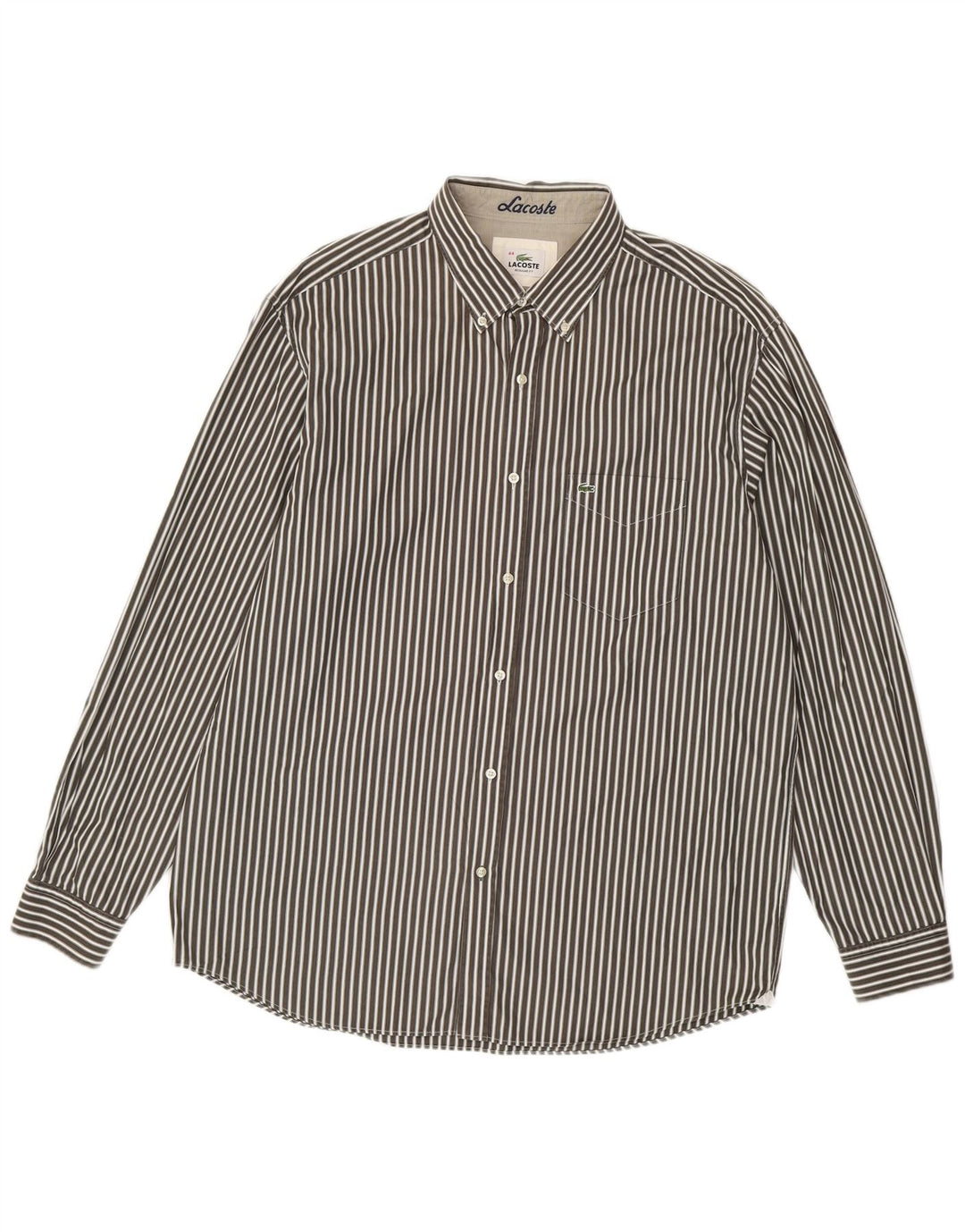 Lacoste Herren-Hemd mit normaler Passform, Größe 44, XL, graue Nadelstreifen-Baumwolle