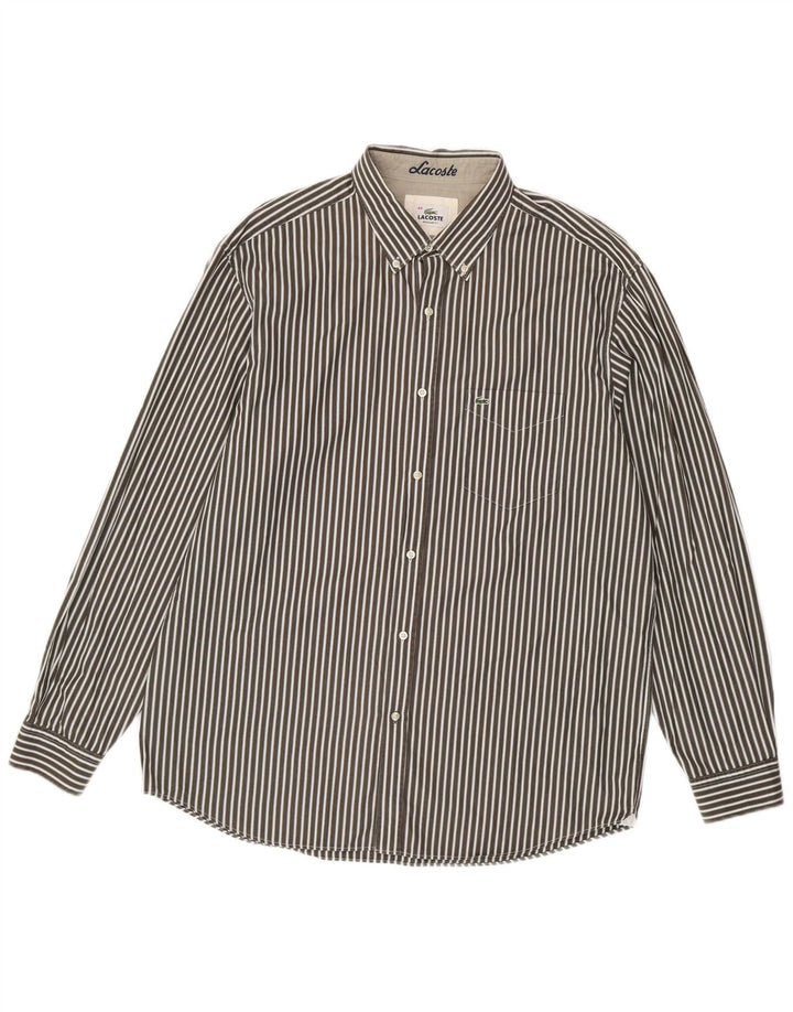 Lacoste Herren-Hemd mit normaler Passform, Größe 44, XL, graue Nadelstreifen-Baumwolle