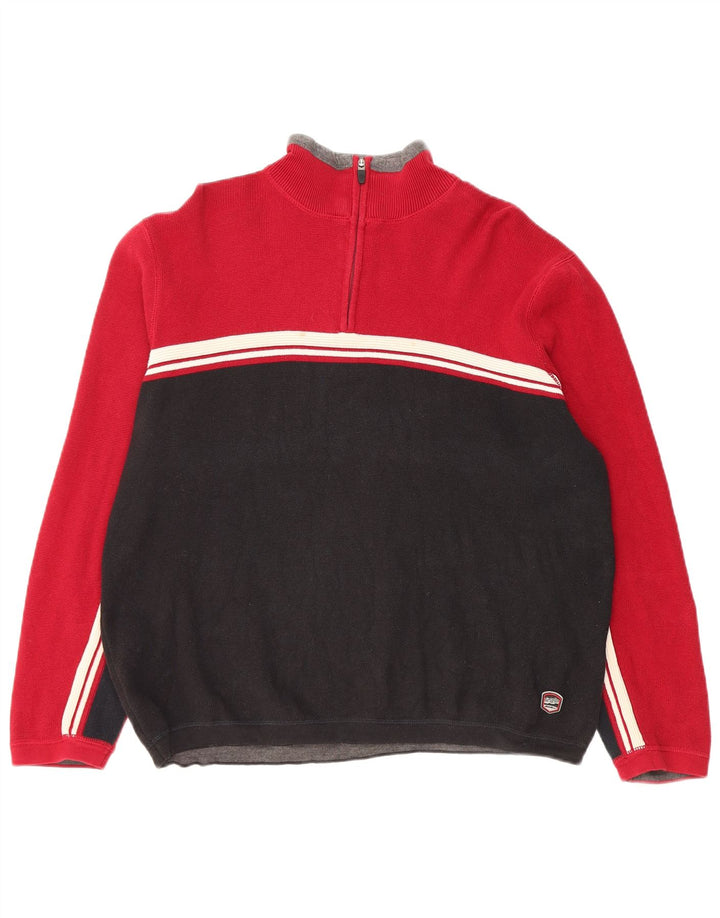 Eddie Bauer Herren-Pullover mit Reißverschluss am Hals, kleine rote Colourblock-Baumwolle