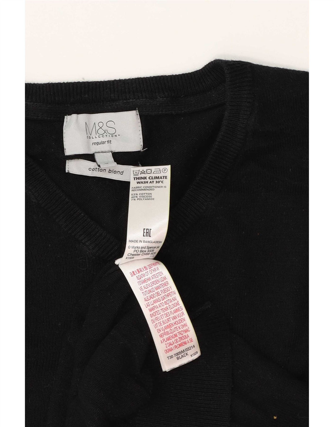 Marks & Spencer Herren-Pullover, reguläre Passform, V-Ausschnitt, groß, aus schwarzer Baumwolle