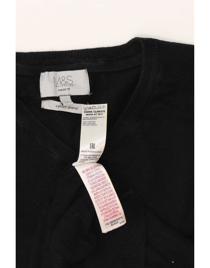 Marks & Spencer Herren-Pullover, reguläre Passform, V-Ausschnitt, groß, aus schwarzer Baumwolle