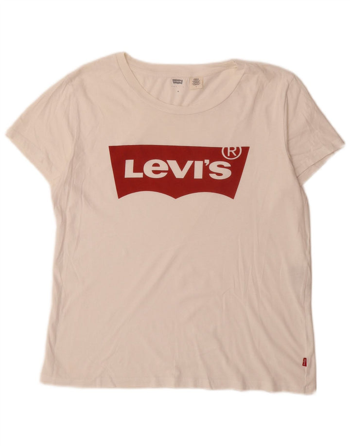 Levi's Damen Grafik-T-Shirt-Oberteil UK 14 Mittelweiß