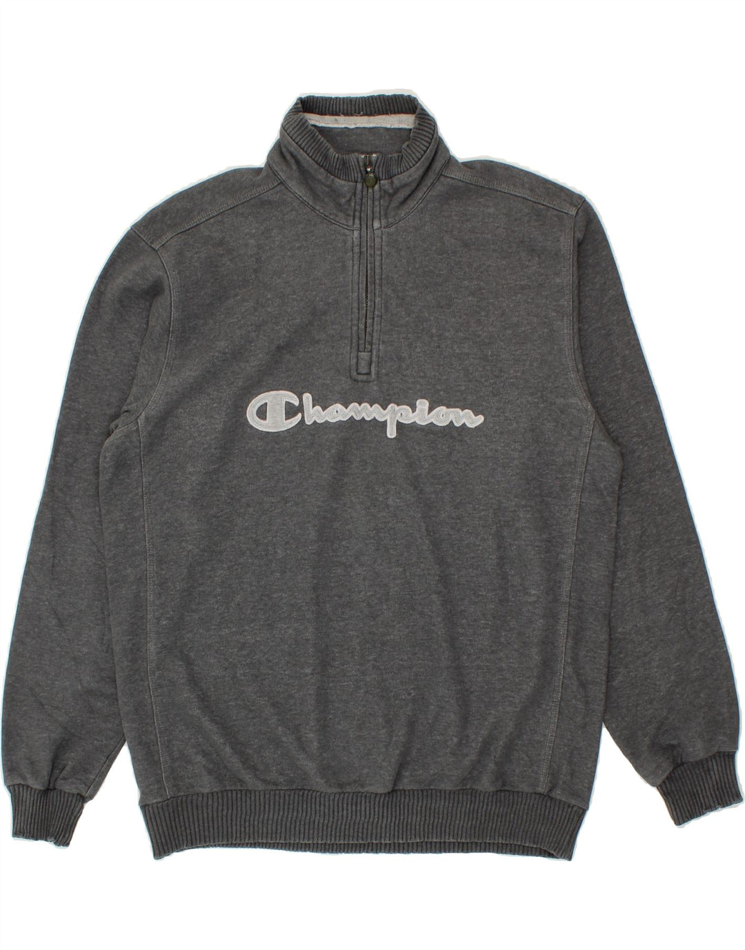 CHAMPION Mens Graphic Zip Neck Sweatshirt Jumper Large Grey Cotton Vintage Champion and Second-Hand Champion from Messina Hembry 