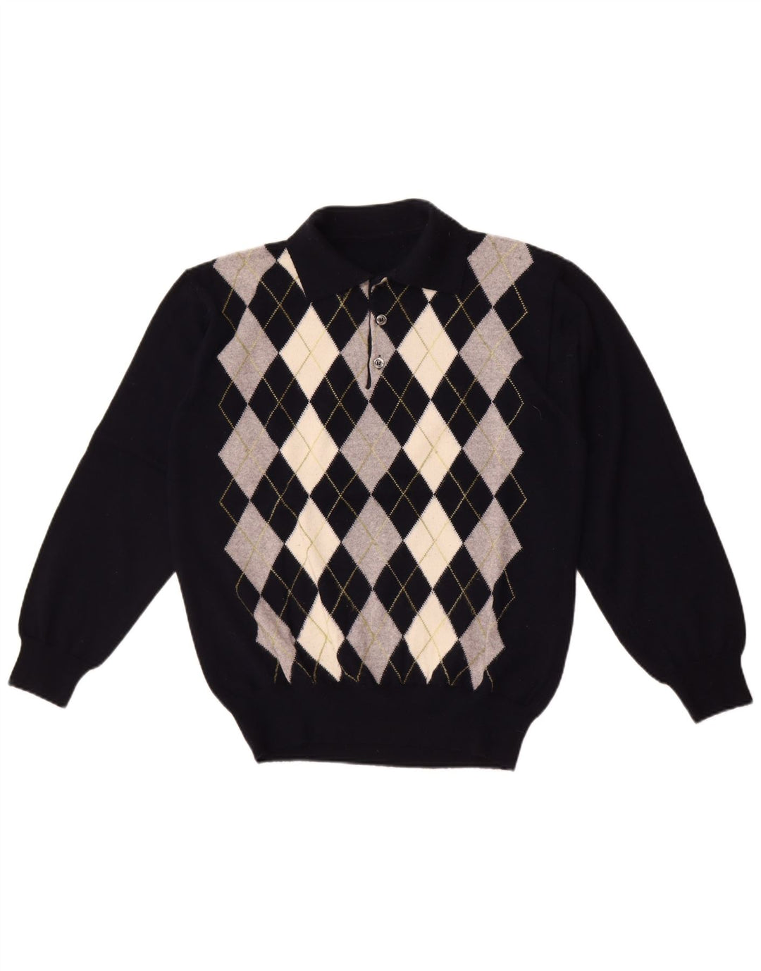 Vintage Herren Rollkragenpullover Pullover Medium Marineblau Argyle/Diamant