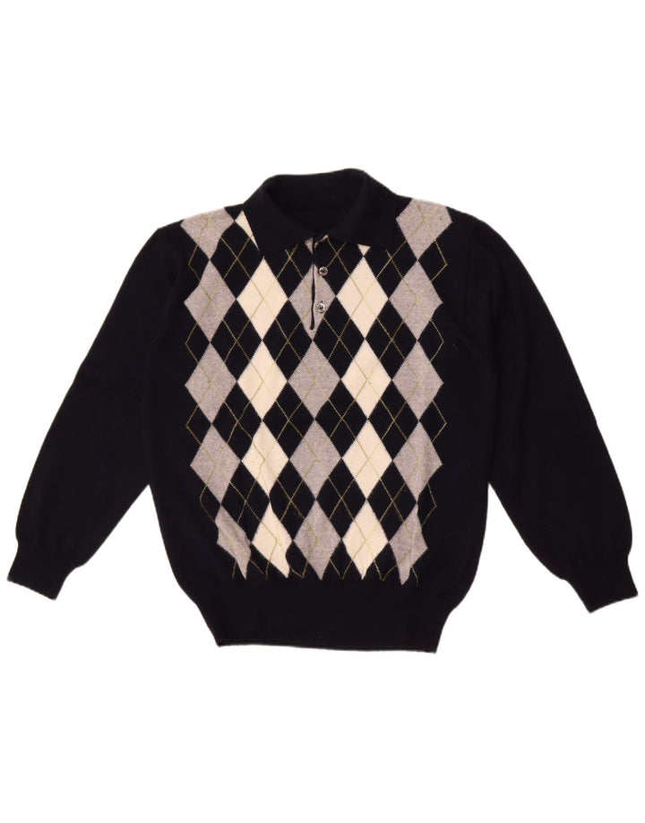 Vintage Herren Rollkragenpullover Pullover Medium Marineblau Argyle/Diamant