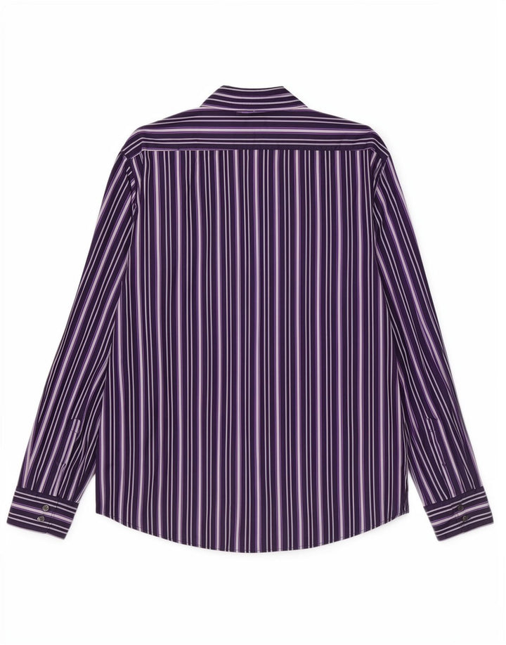 Hugo Boss Herrenhemd, groß, lila, gestreift, Baumwolle