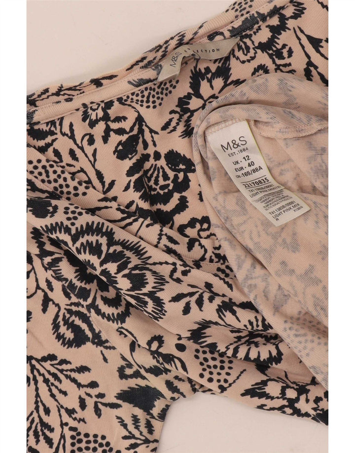Marks & Spencer Damen-Blusenoberteil mit 1/2-Ärmeln, UK-Gr. 12, Mittelrosa mit Blumenmuster