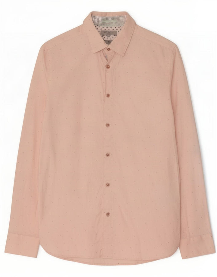 Ted Baker Herrenhemd Größe 3 Mittelrosa gepunktete Baumwolle