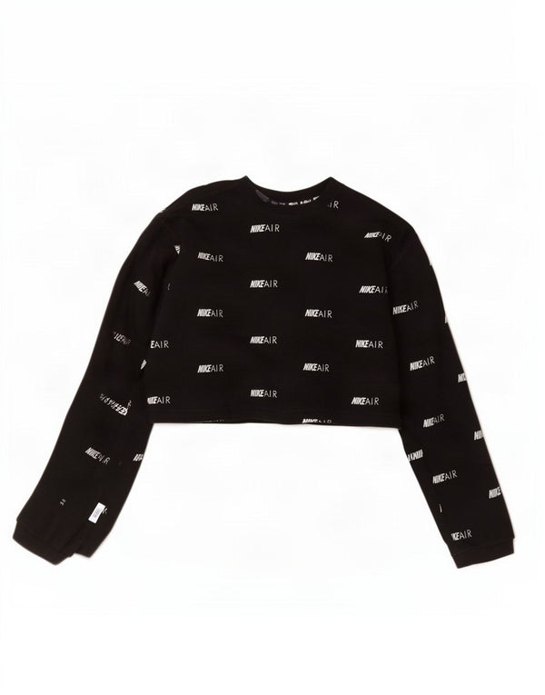 Nike Damen Crop Oversized Graphic Top Langarm UK 10 Small Schwarz Baumwolle