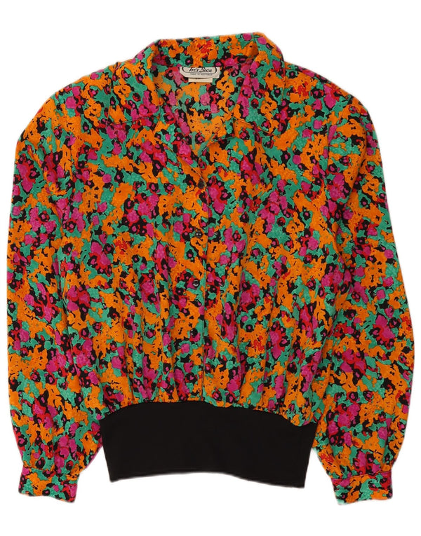 Vintage Damen LangarmBluse Top UK 16 Großes mehrfarbiges Blumenmuster