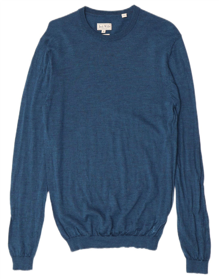 Jack Wills Herren-Pullover mit Rundhalsausschnitt aus mittelblauer Merinowolle