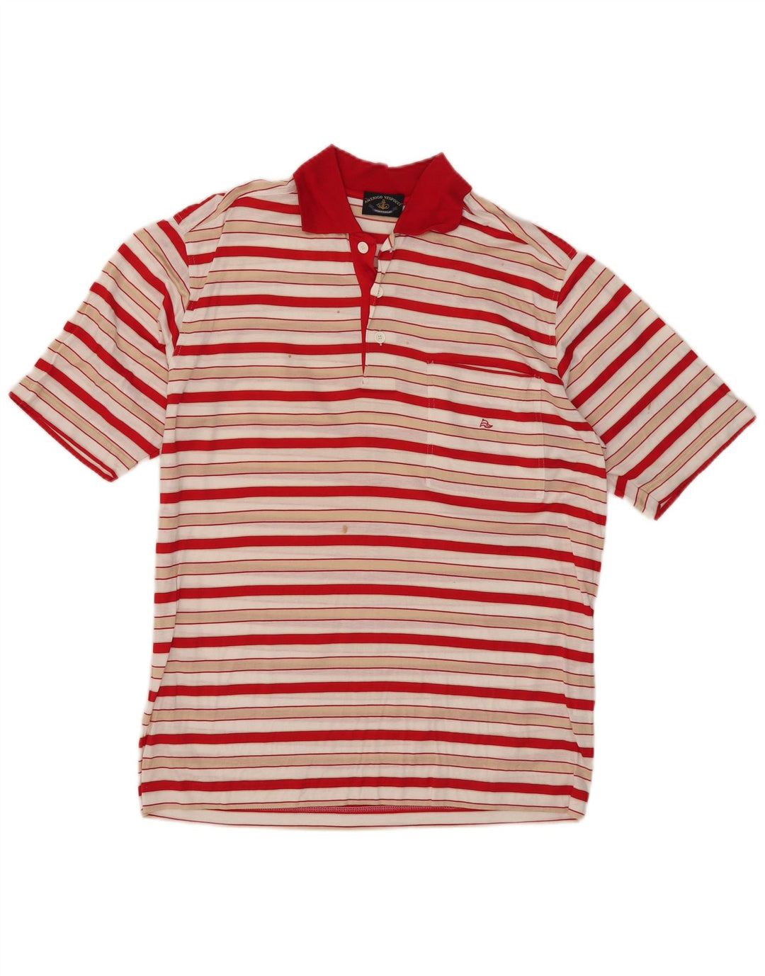 Amerigo Vespucci Herren-Poloshirt aus mittelroter, gestreifter Baumwolle
