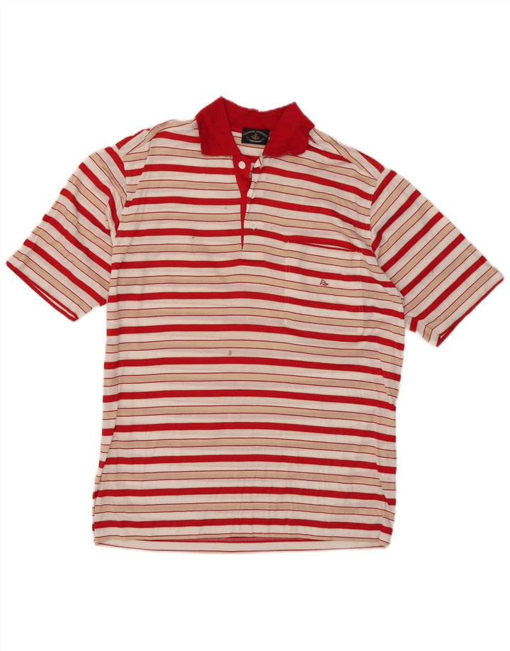 Amerigo Vespucci Herren-Poloshirt aus mittelroter, gestreifter Baumwolle