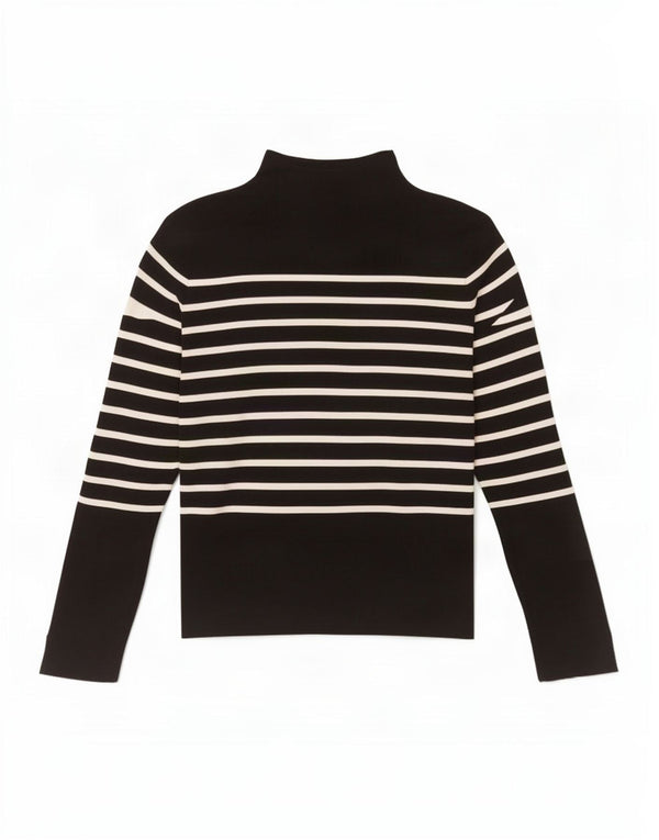 Zara Womens Top Long Sleeve UK 14 Large Black Striped Polyamide