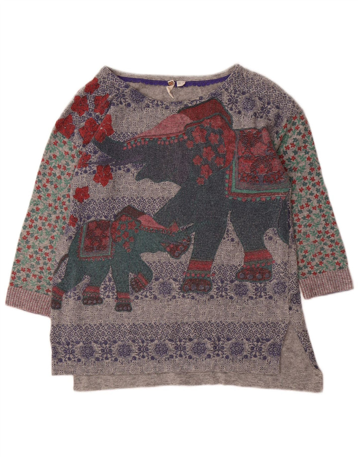 WHITE STUFF Damen-Pullover mit grafischem U-Boot-Ausschnitt, Gr. 10, Größe S, Grau