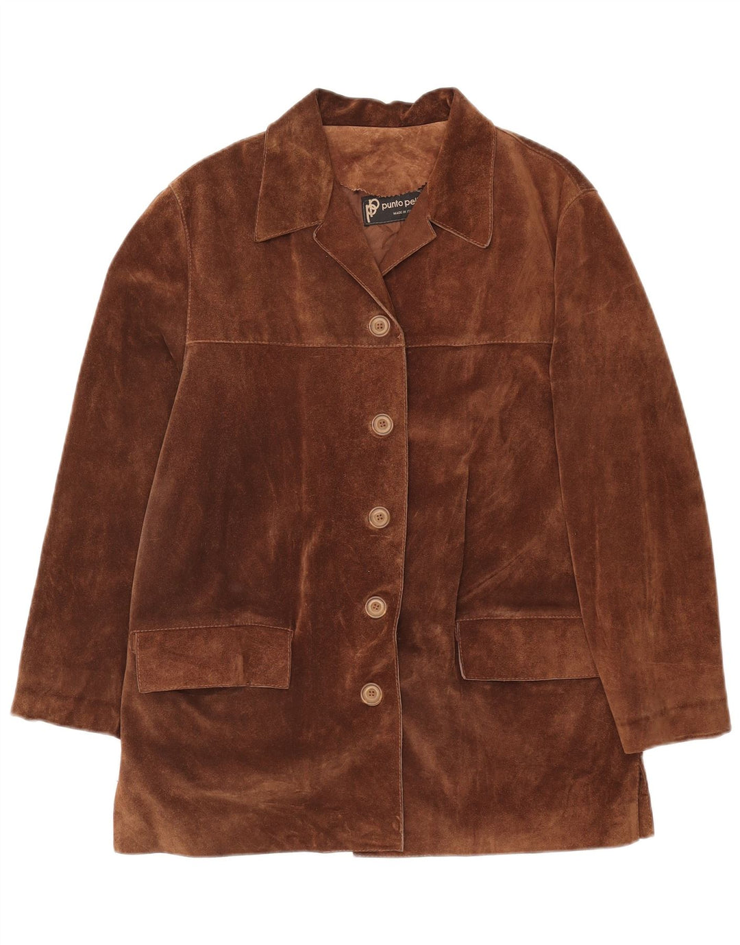 VINTAGE Damen 5-Knopf-Wildleder-Blazerjacke IT 42 Mittelbraunes Leder