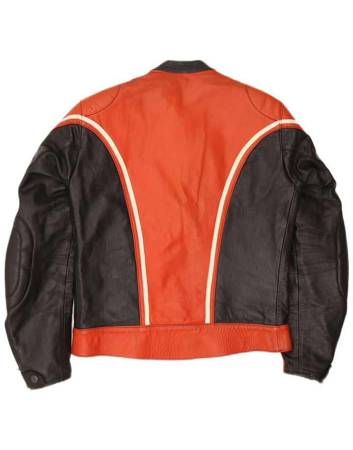 Vintage Damen Leder-Racer-Jacke IT 52 2XL Roter Farbblock