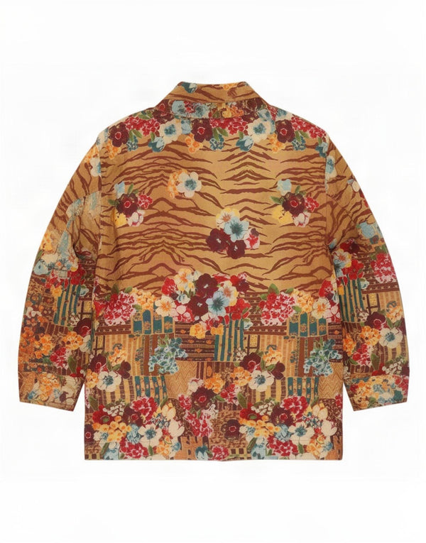 Jungle Kenzo Damen Bomberjacke UK 16 Large Beige Floral Cotton Retro