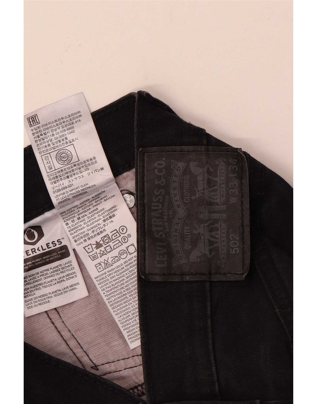 Levi's Herren 502 Tapered Jeans W33 L34 Schwarze Baumwolle