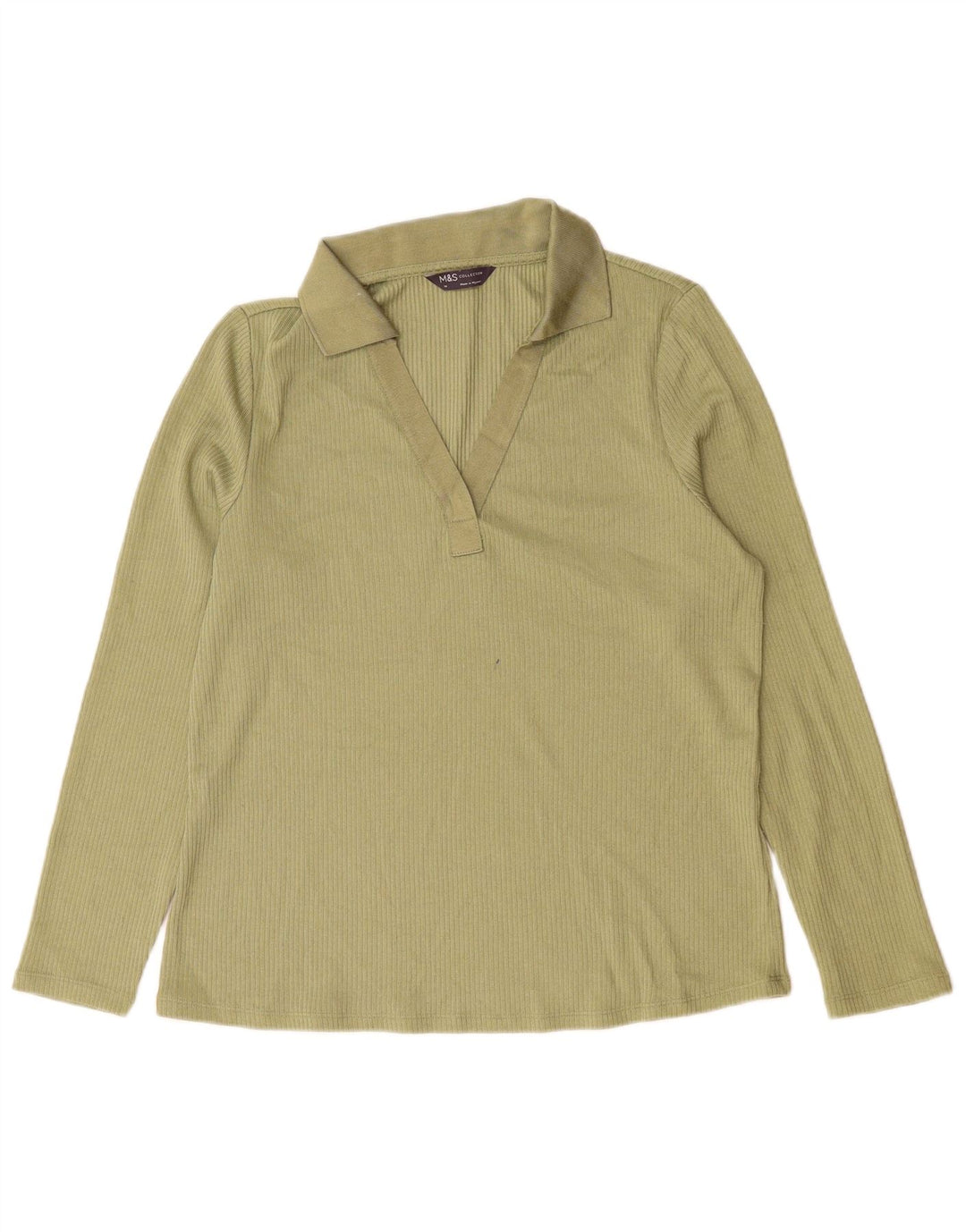 Marks & Spencer Damen Langarm-Poloshirt UK 14 Large Grün Polyester