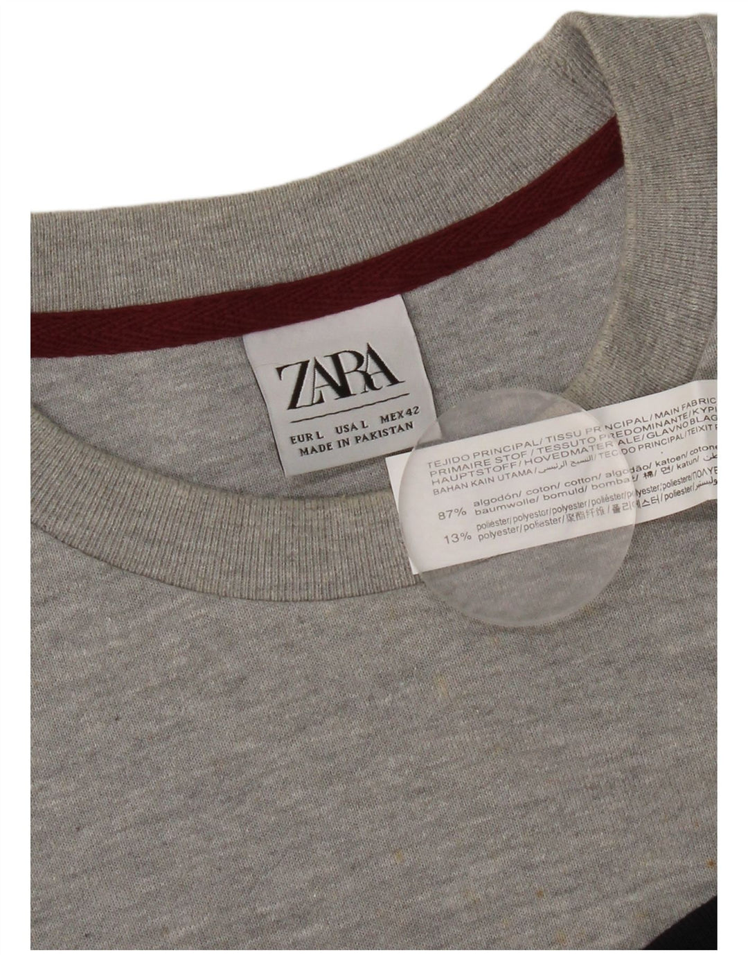 Zara Herren-Sweatshirt-Pullover, große graue Colourblock-Baumwolle
