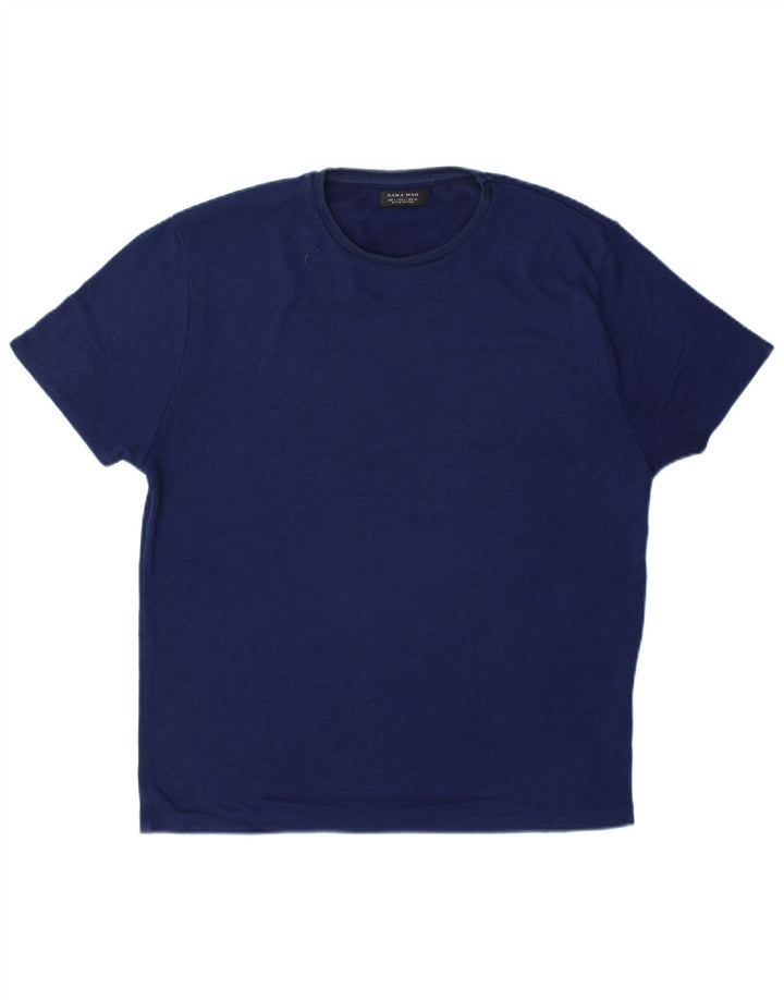 Zara Herren T-Shirt Top Large Marineblau Polyester