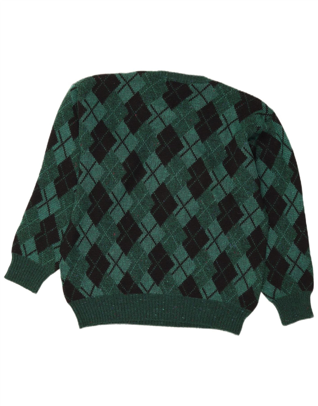 Vintage Herren Pullover mit Rundhalsausschnitt IT 48 Mittelgrün Argyle/Diamant