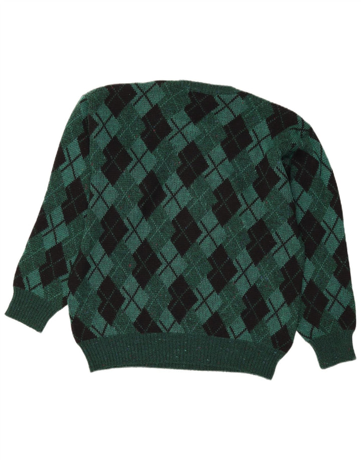 Vintage Herren Pullover mit Rundhalsausschnitt IT 48 Mittelgrün Argyle/Diamant