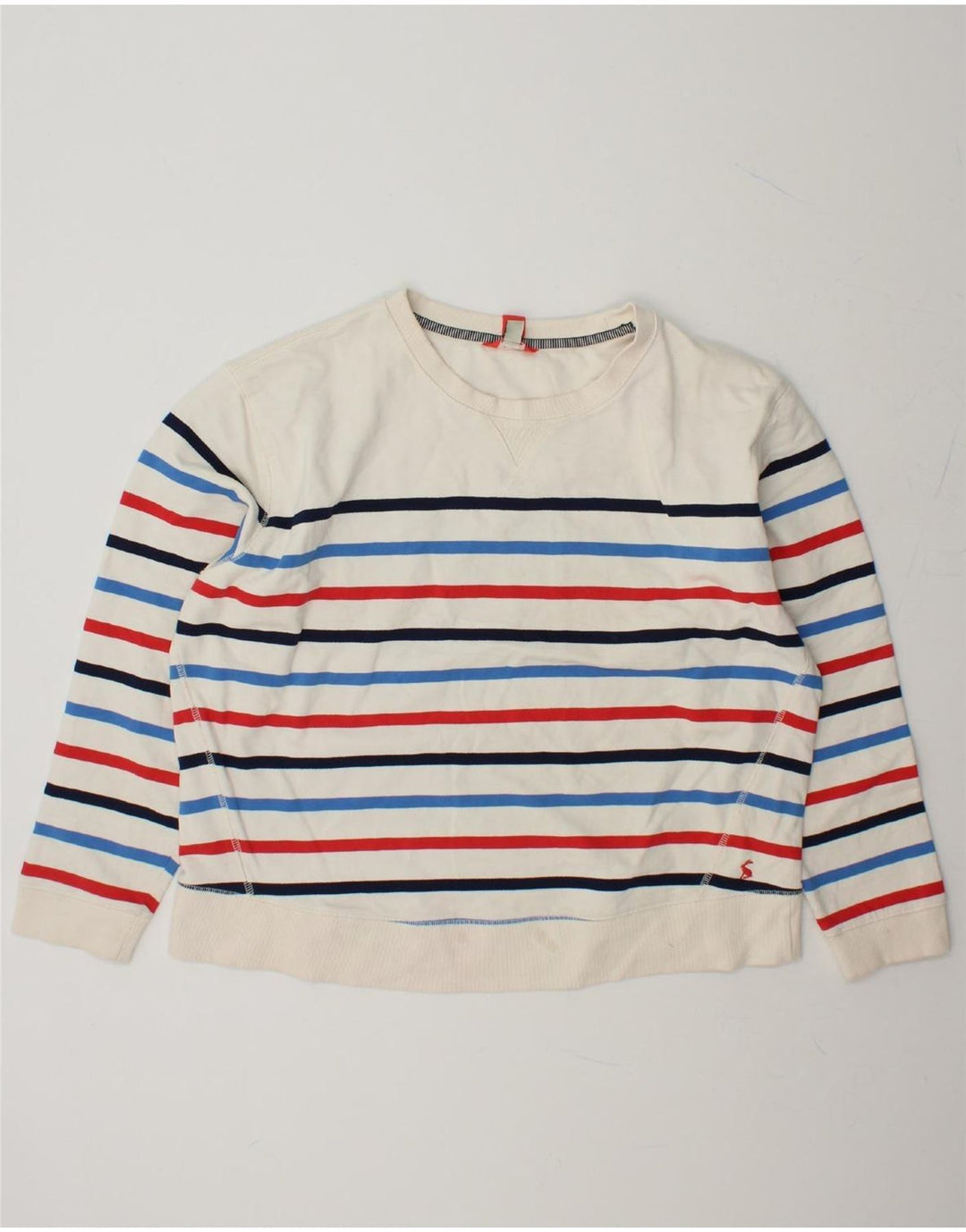 JOULES Womens Oversized Sweatshirt Jumper UK 14 Large White Striped Cotton Vintage Joules and Second-Hand Joules from Messina Hembry 