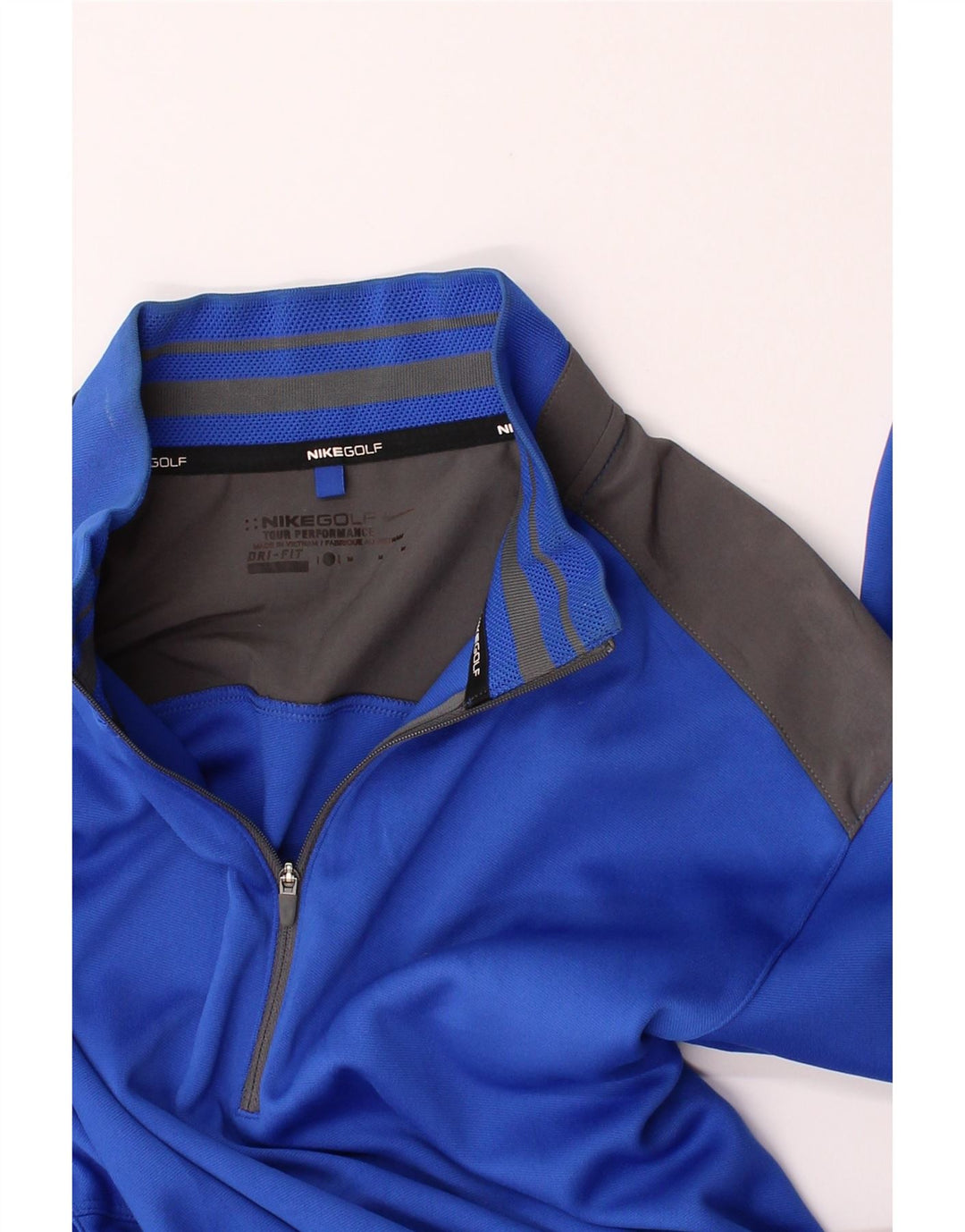 NIKE Mens Zip Neck Pullover Tracksuit Top Medium Blue Colourblock Vintage Nike and Second-Hand Nike from Messina Hembry 