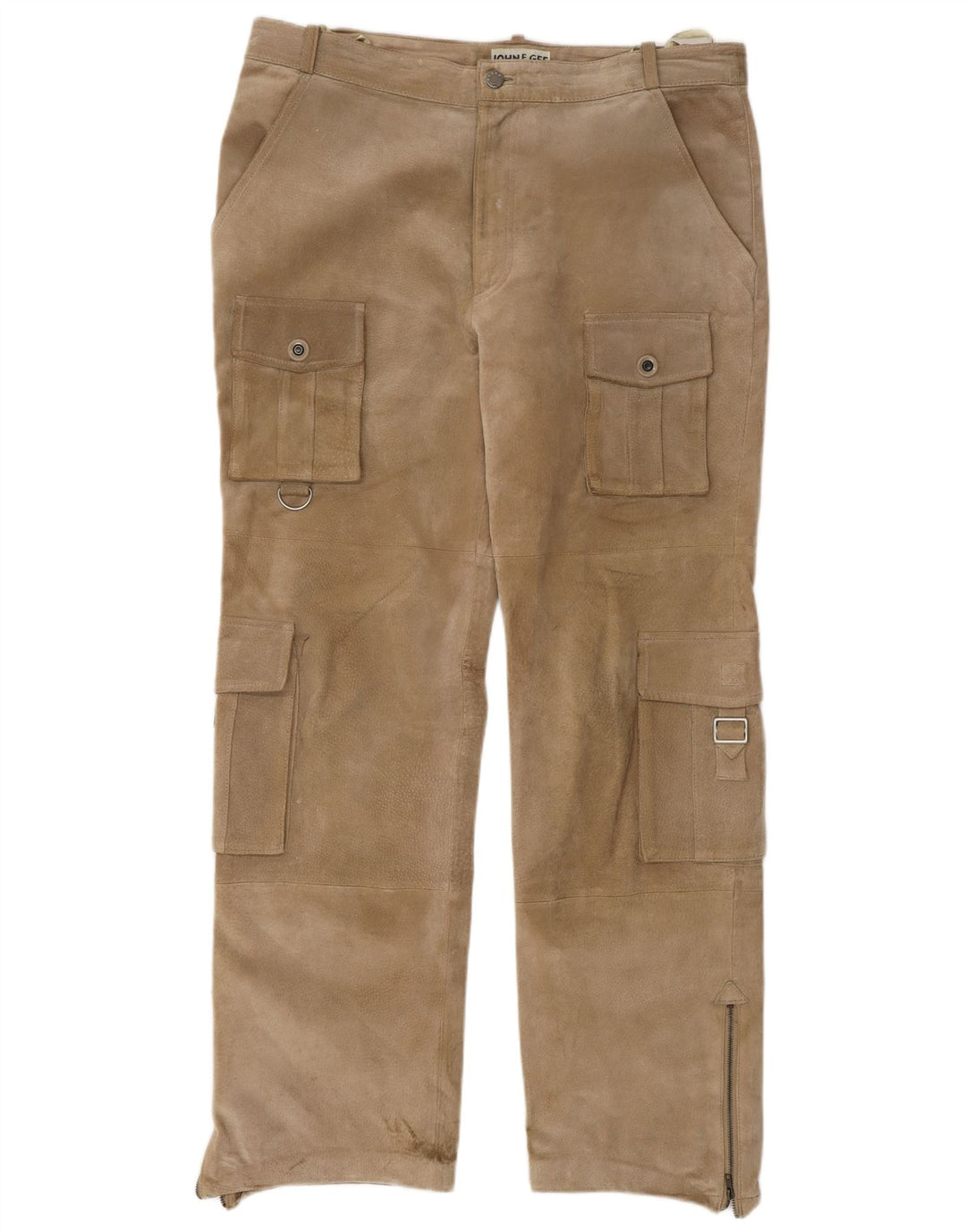 JOHN F GEE Herren-Cargohose aus Wildleder, gerade, EU 50, Größe L, W34, L32, Beige