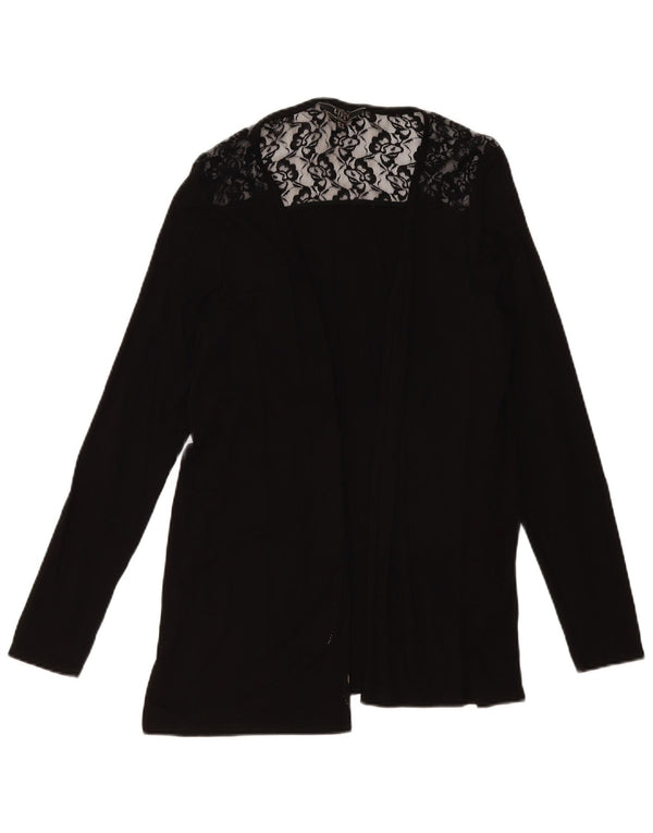 Lipsy Offener Damen-Cardigan-Pullover UK 14 Mittelschwarze, geblümte Viskose