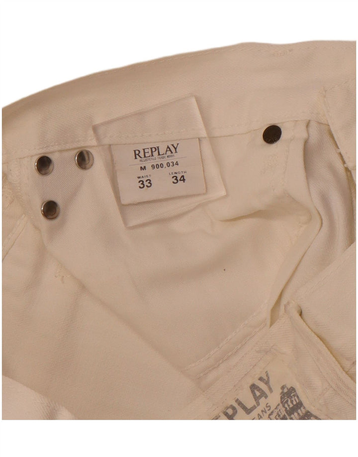 Gerade Jeans für Damen von REPLAY, W33, L28, cremefarbene Baumwolle