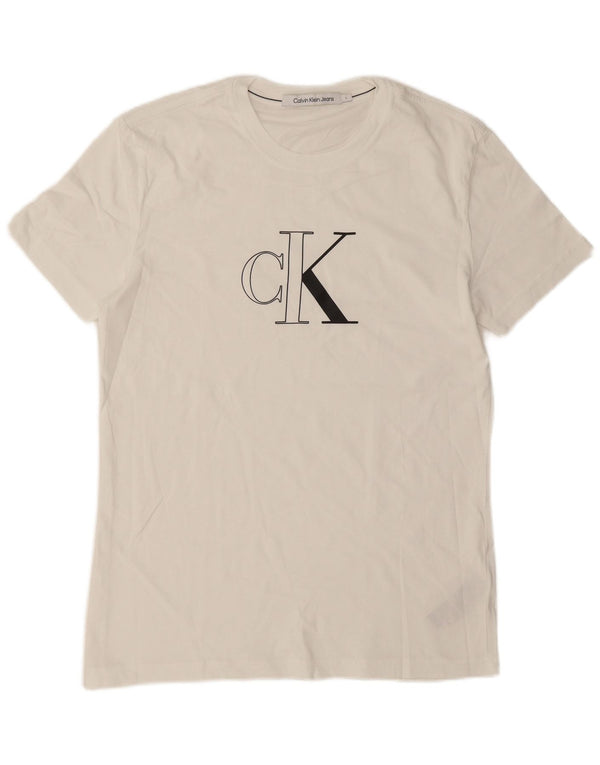 Calvin Klein Jeans Herren-T-Shirt mit Grafik, Größe L, aus weißer Baumwolle