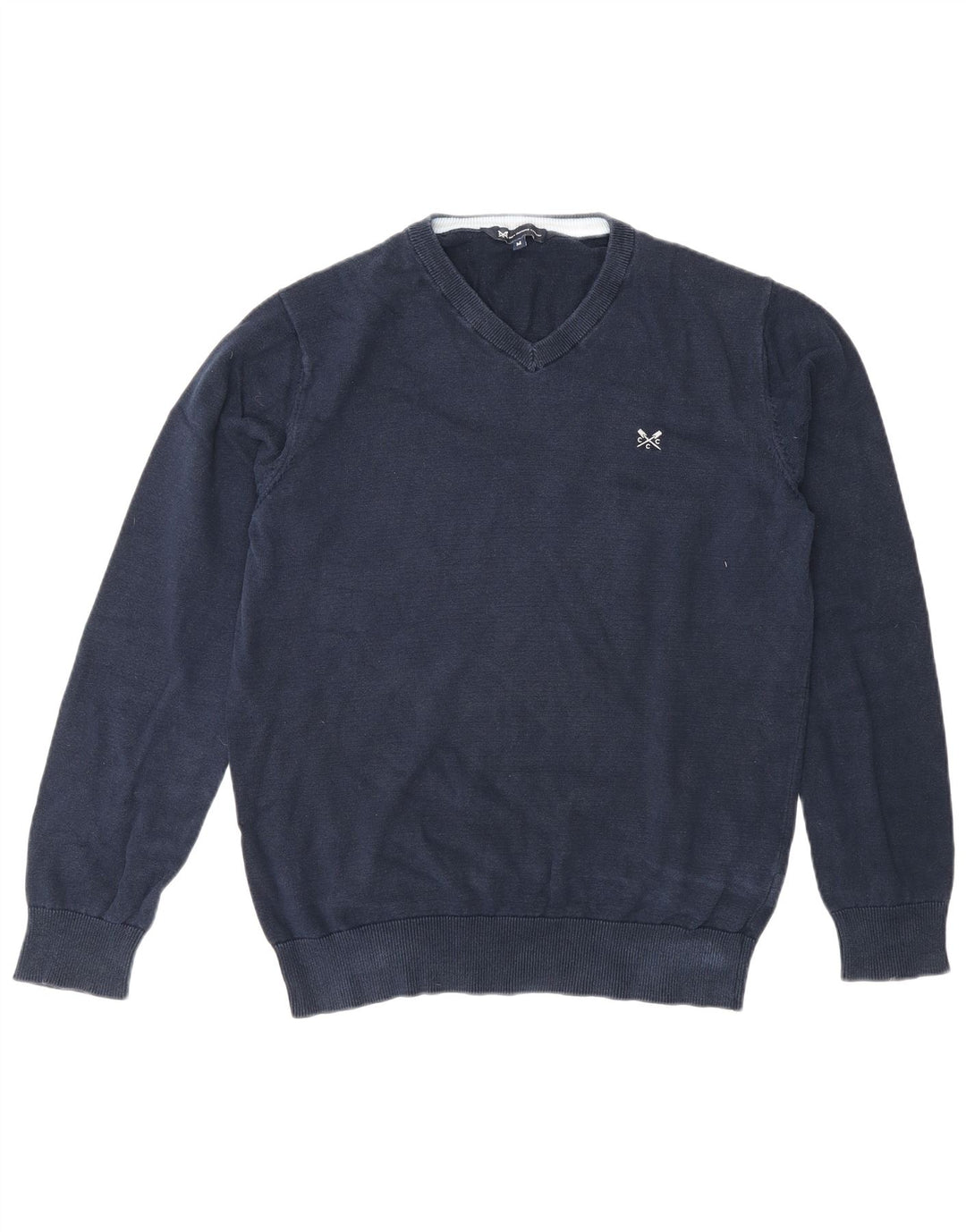 Crew Clothing Herren-Pullover mit V-Ausschnitt aus mittelblauer Baumwolle
