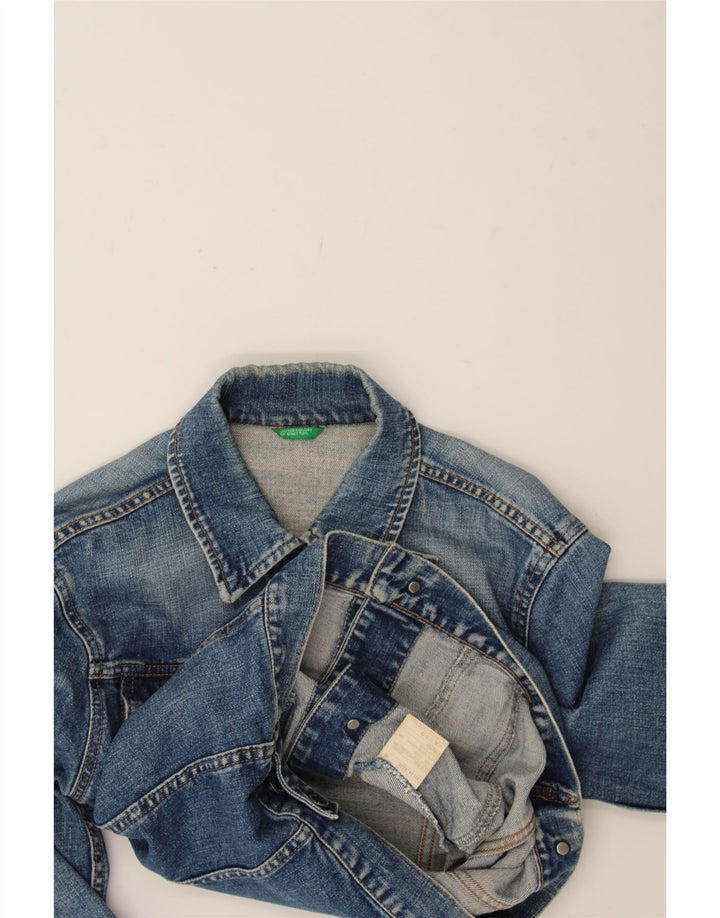 BENETTON Womens Crop Denim Jacket UK 12 Medium Blue Cotton Vintage Benetton and Second-Hand Benetton from Messina Hembry 