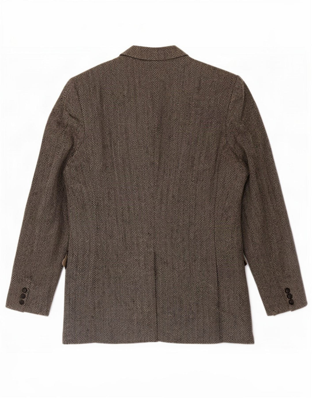 Harris Tweed Herren-Blazer, lang, mit 2 Knöpfen, Größe 46, XL, graues Fischgrätenmuster