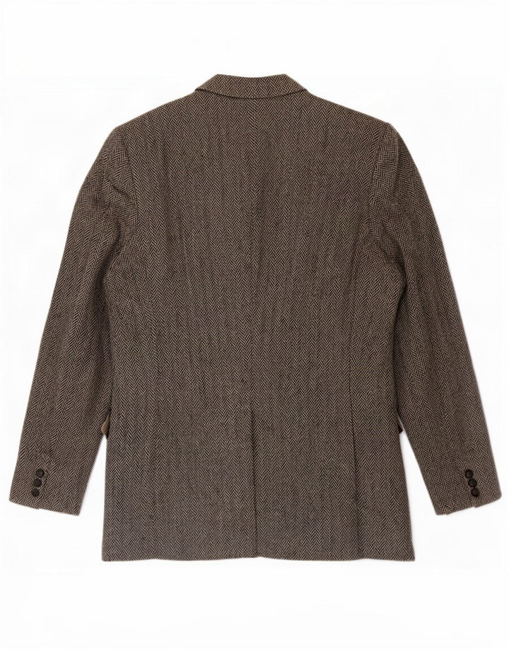 Harris Tweed Herren-Blazer, lang, mit 2 Knöpfen, Größe 46, XL, graues Fischgrätenmuster