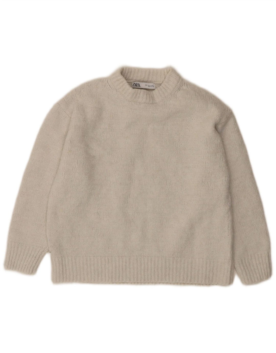 Zara Damen-Pullover mit 3/4-Ärmeln, übergroßer Rundhalsausschnitt, Gr. 10, Größe S, Weiß