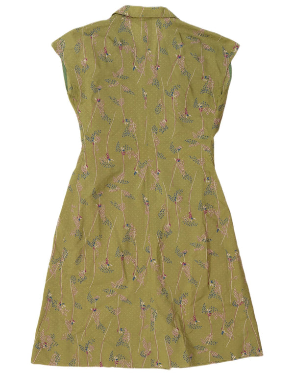 Vintage Damen A-Linie Kleid UK 14 Mittelgrün geblümt