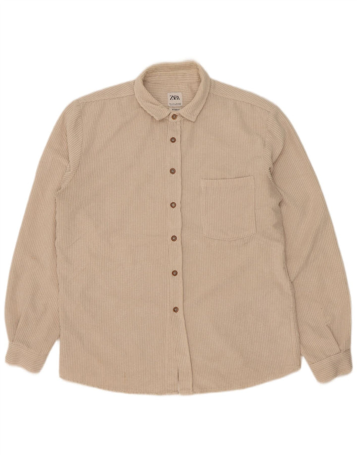Zara Herren Relaxed Fit Cordhemd Großes Beige Polyester