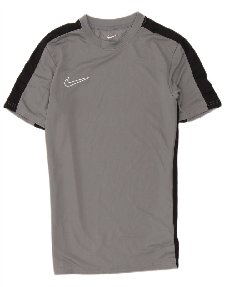 Nike Herren Dri Fit Slim Fit T-Shirt-Oberteil, klein, graues Farbblock-Polyester
