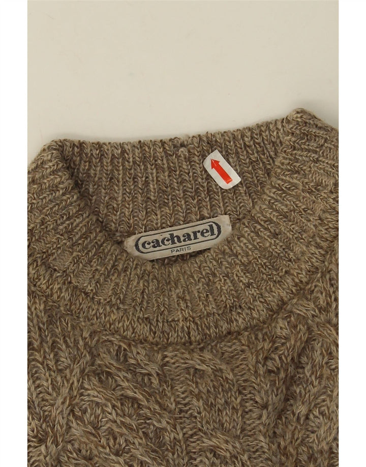 Cacharel Herren-Pullover mit Rundhalsausschnitt, Größe L, Beige, Fair Isle