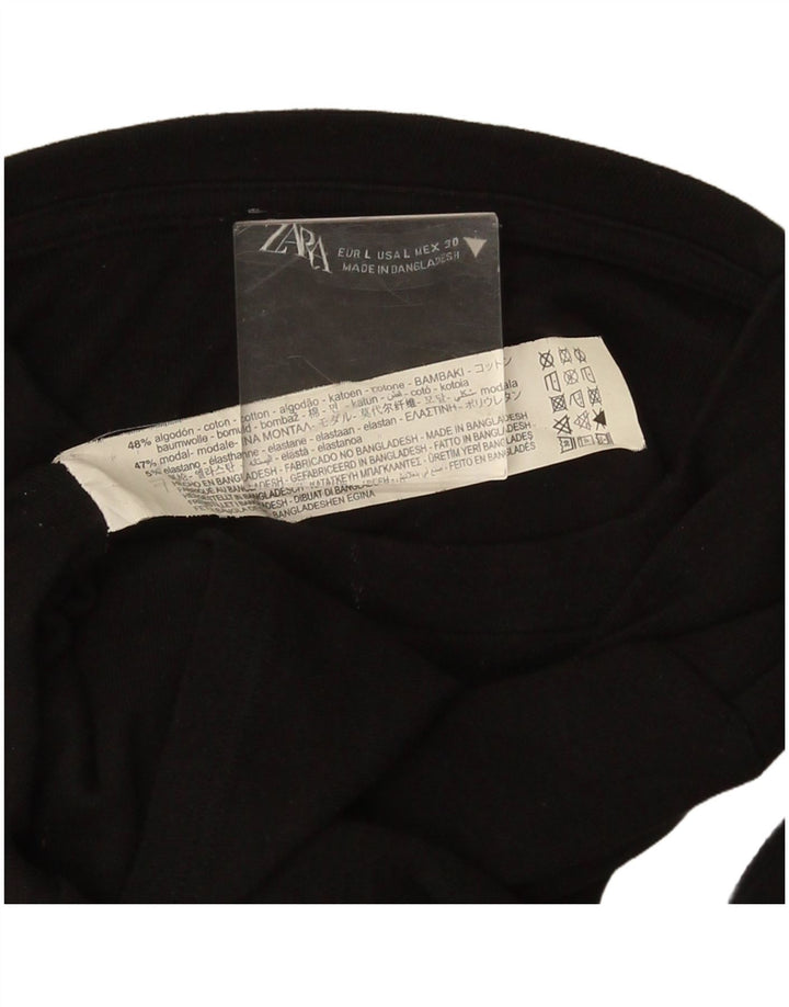 Zara Damen Crop Top Langarm UK 16 Große schwarze Baumwolle